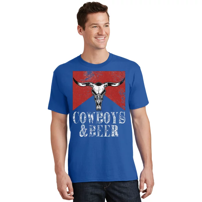 Cow & Beer Vintage Rodeo Bull Horn Western Country T-Shirt