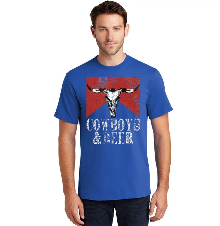 Cow & Beer Vintage Rodeo Bull Horn Western Country Tall T-Shirt