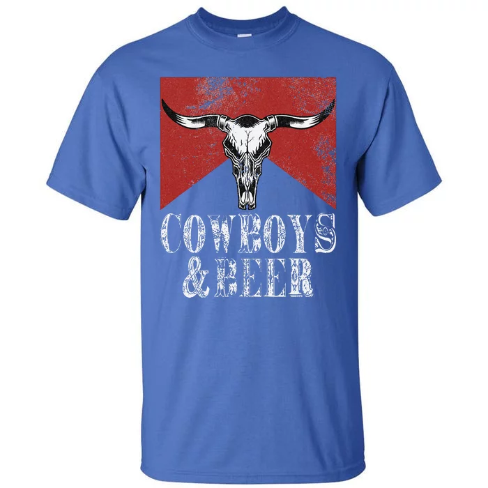 Cow & Beer Vintage Rodeo Bull Horn Western Country Tall T-Shirt