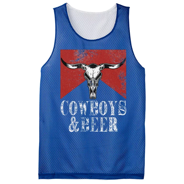 Cow & Beer Vintage Rodeo Bull Horn Western Country Mesh Reversible Basketball Jersey Tank