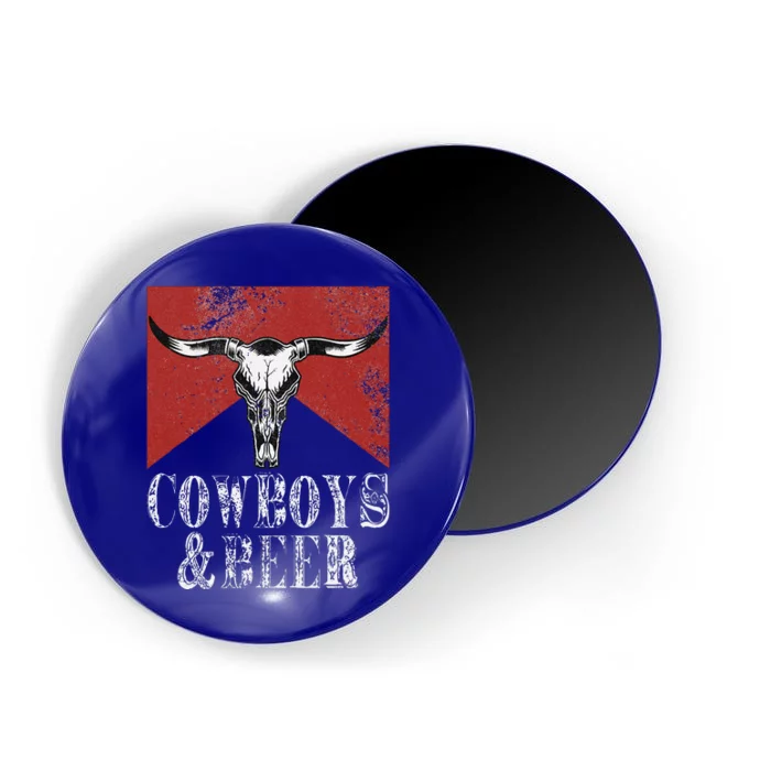 Cow & Beer Vintage Rodeo Bull Horn Western Country Magnet