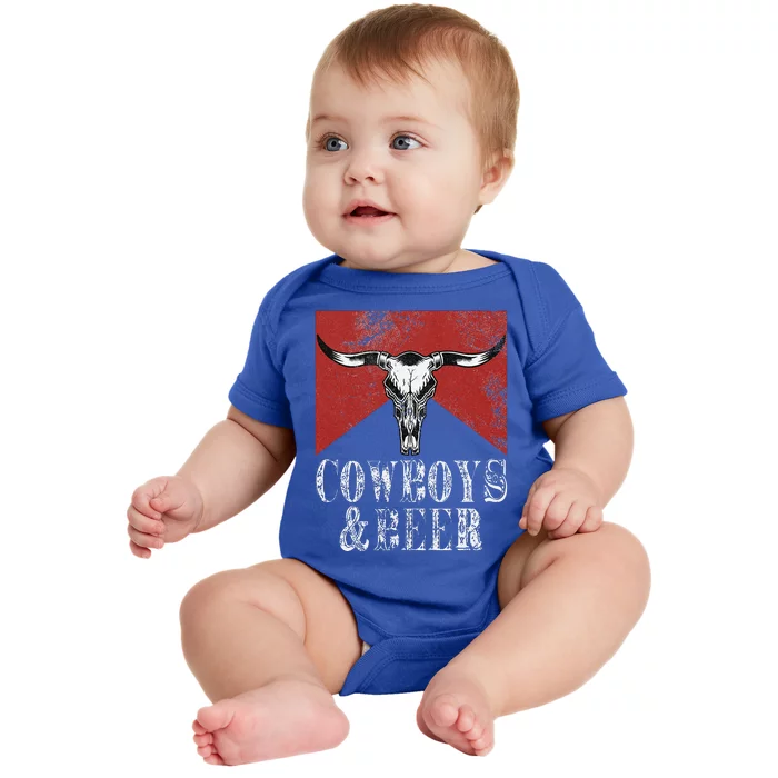 Cow & Beer Vintage Rodeo Bull Horn Western Country Baby Bodysuit