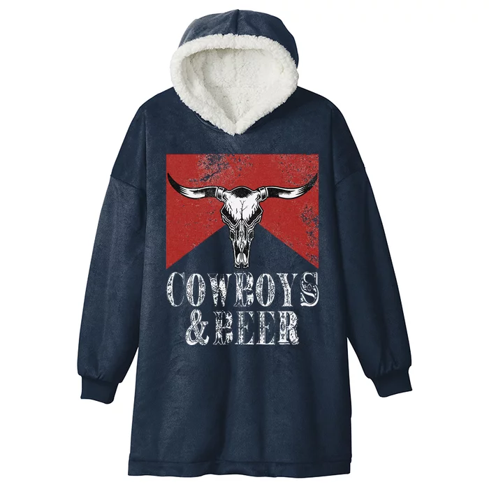 Cow & Beer Vintage Rodeo Bull Horn Western Country Hooded Wearable Blanket