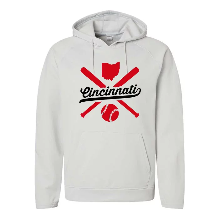 Cincinnati Baseball Vintage Ohio Pride Red Love City Performance Fleece Hoodie