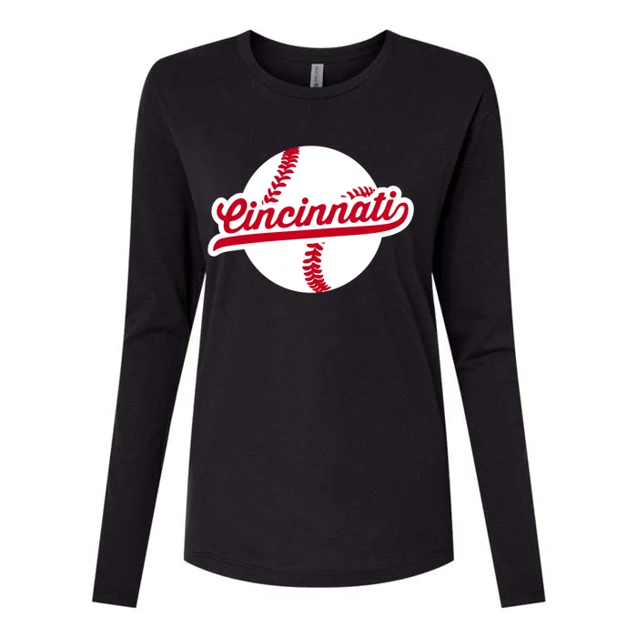 Cincinnati Baseball Vintage Ohio Pride Love City Red Gift Womens Cotton Relaxed Long Sleeve T-Shirt