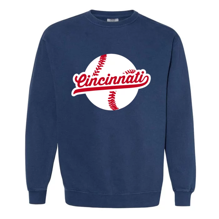 Cincinnati Baseball Vintage Ohio Pride Love City Red Gift Garment-Dyed Sweatshirt