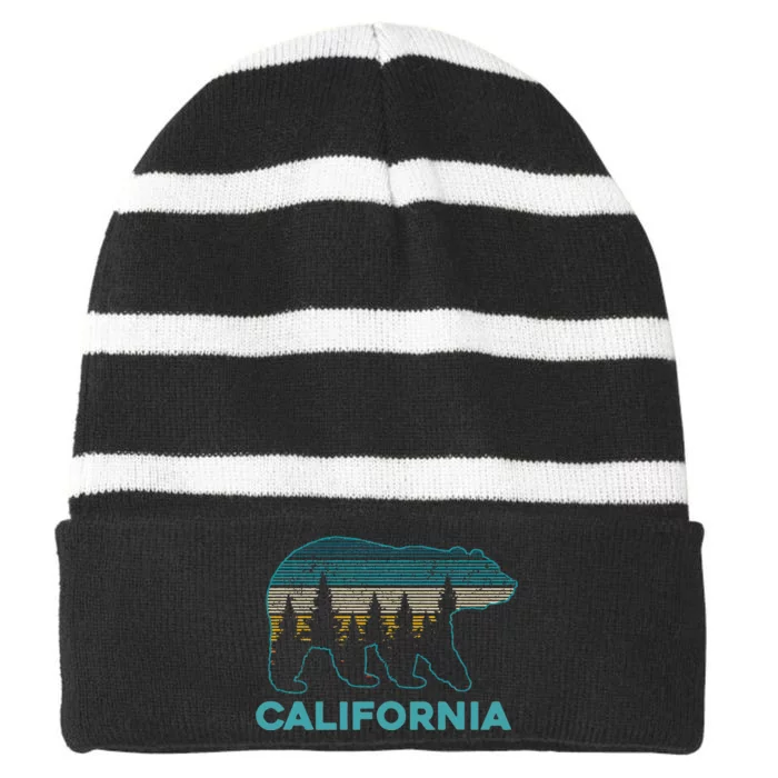 California Bear Vintage Retro Nature Hiking Souvenir Gift Striped Beanie with Solid Band