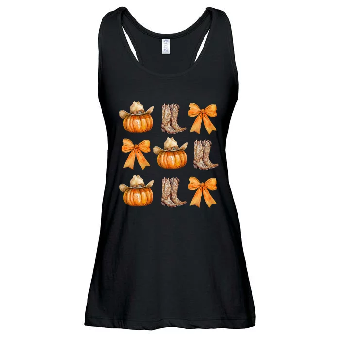 Coquette Bow Western Boots Pumpkin Cowboy Cowgirl Halloween Ladies Essential Flowy Tank