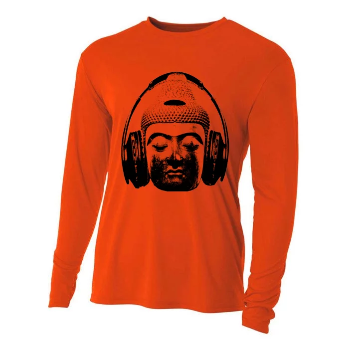 Chilling Buddha With Headphones Music Dj Great Gift Cooling Performance Long Sleeve Crew