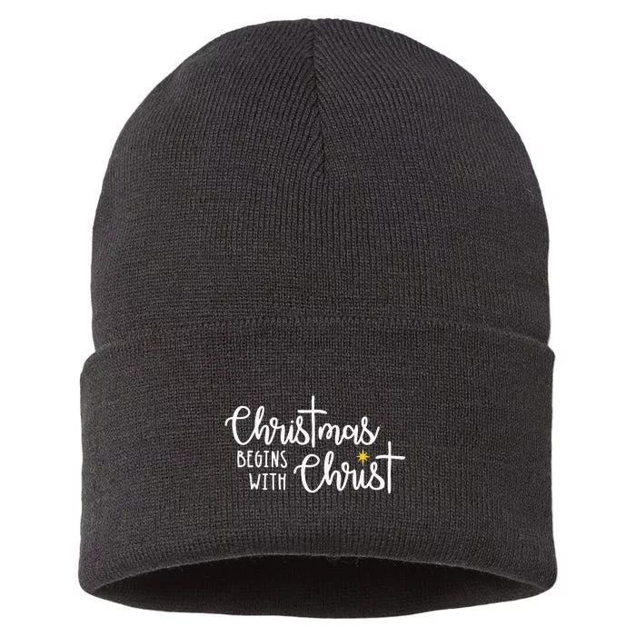 Christmas Begins With Christ Snowman Christian Religious Sustainable Knit Beanie