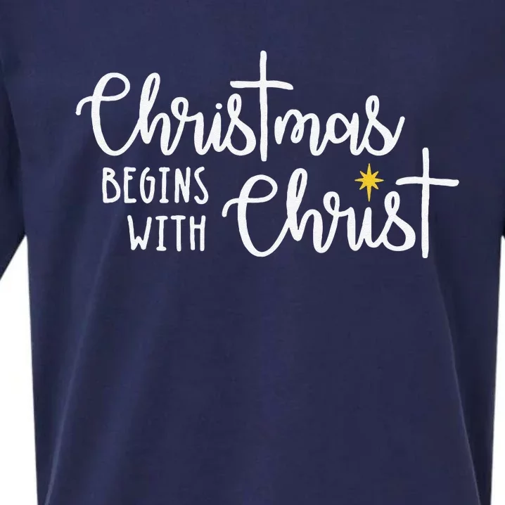 Christmas Begins With Christ Snowman Christian Religious Sueded Cloud Jersey T-Shirt