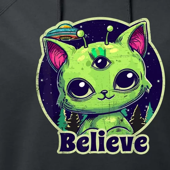 cute alien cat belive in ufo kawaii Performance Fleece Hoodie