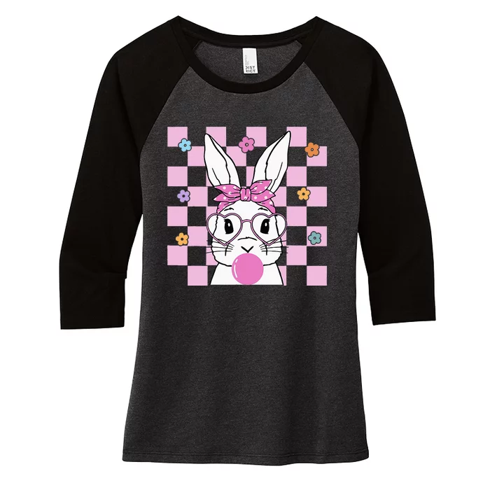 Cute Bunny With Bandana Heart Glasses Bubblegum Easter Day Women's Tri-Blend 3/4-Sleeve Raglan Shirt