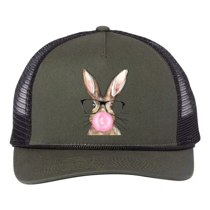 Cute Bunny With Glasses Bubblegum Easter Day Retro Rope Trucker Hat Cap