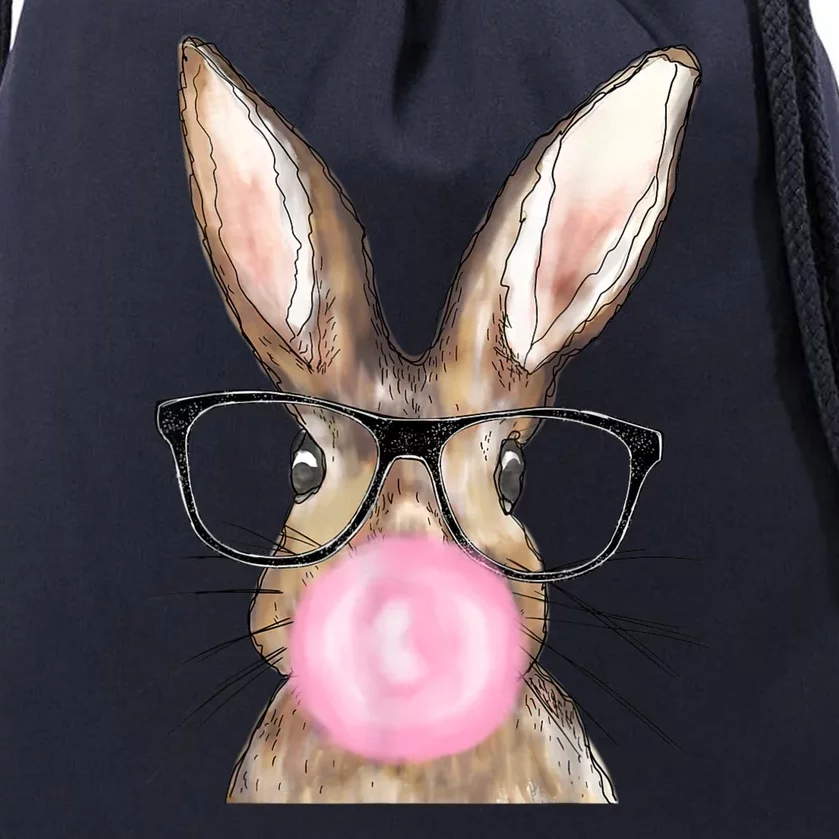 Cute Bunny With Glasses Bubblegum Easter Day Drawstring Bag