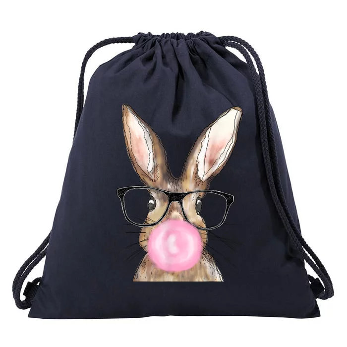 Cute Bunny With Glasses Bubblegum Easter Day Drawstring Bag