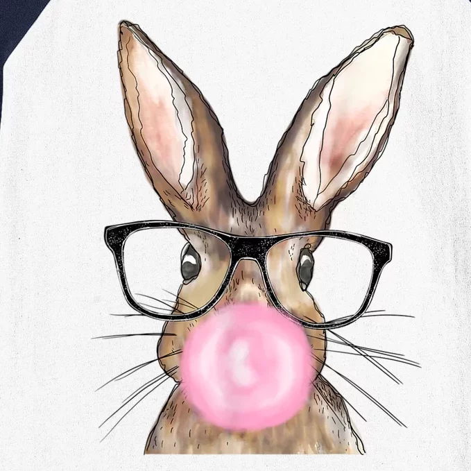 Cute Bunny With Glasses Bubblegum Easter Day Baseball Sleeve Shirt