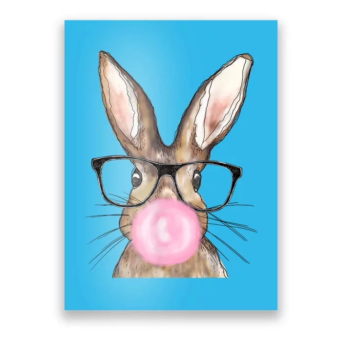 Cute Bunny With Glasses Bubblegum Easter Day Poster