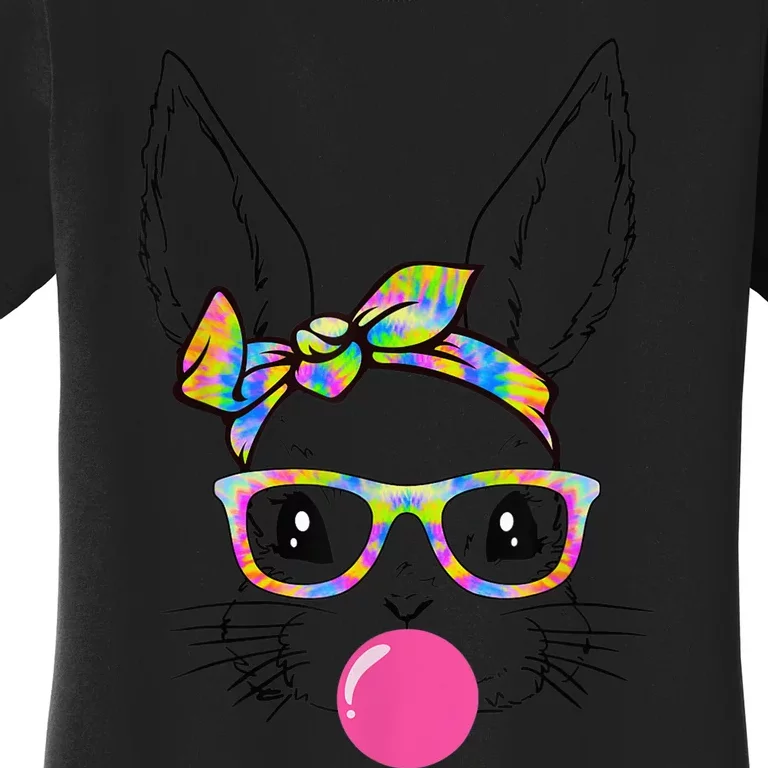 Cute Bunny With Bandana Tie Dye Glasses Bubblegum Easter Day Women's T-Shirt