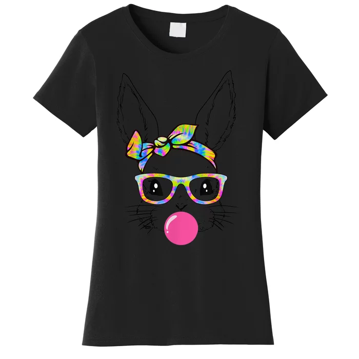 Cute Bunny With Bandana Tie Dye Glasses Bubblegum Easter Day Women's T-Shirt