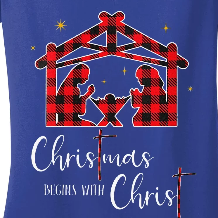 Christmas Begins With Christ Jesus Cross Christian Pajama Women's V-Neck T-Shirt