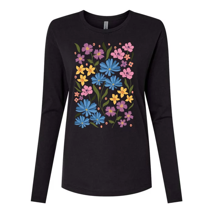 Cute Boho Wildflower Floral Pattern Womens Cotton Relaxed Long Sleeve T-Shirt