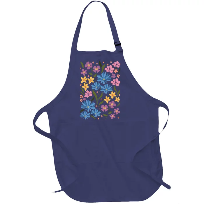 Cute Boho Wildflower Floral Pattern Full-Length Apron With Pocket