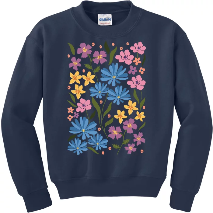 Cute Boho Wildflower Floral Pattern Kids Sweatshirt