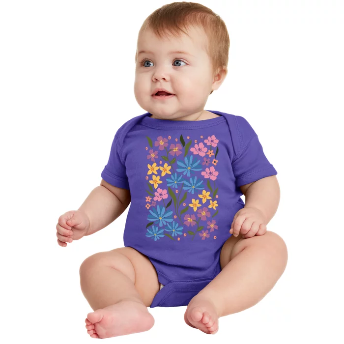 Cute Boho Wildflower Floral Pattern Baby Bodysuit