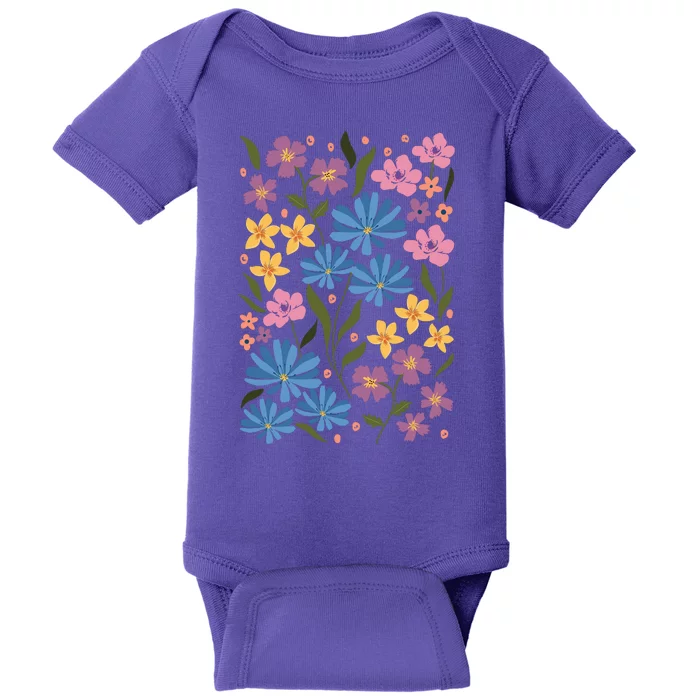 Cute Boho Wildflower Floral Pattern Baby Bodysuit