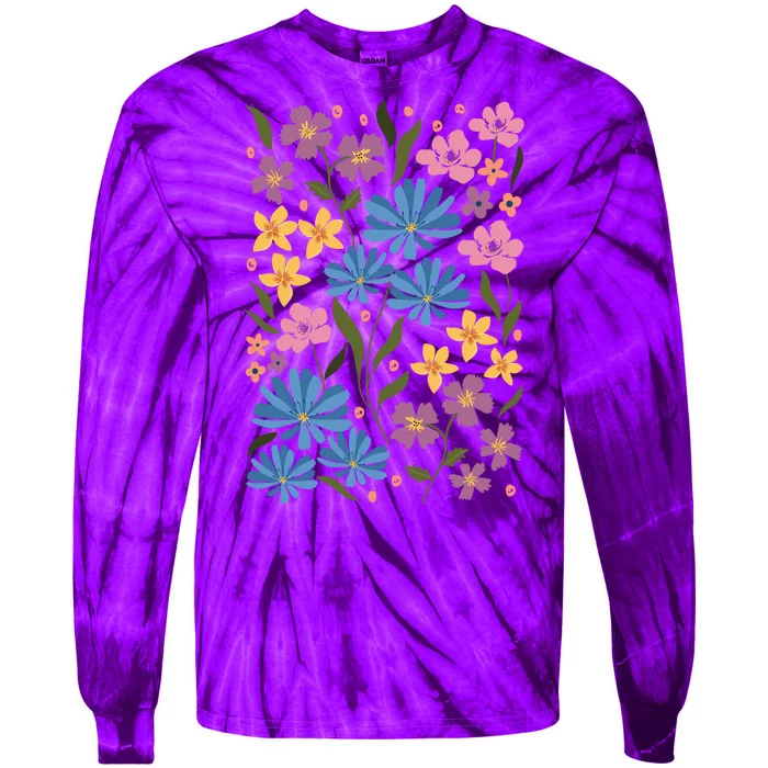 Cute Boho Wildflower Floral Pattern Tie-Dye Long Sleeve Shirt