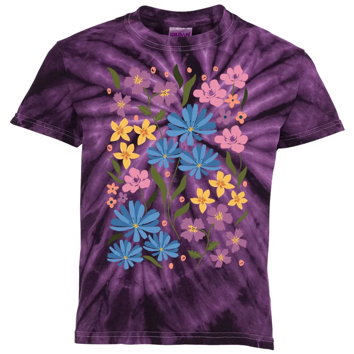 Cute Boho Wildflower Floral Pattern Kids Tie-Dye T-Shirt