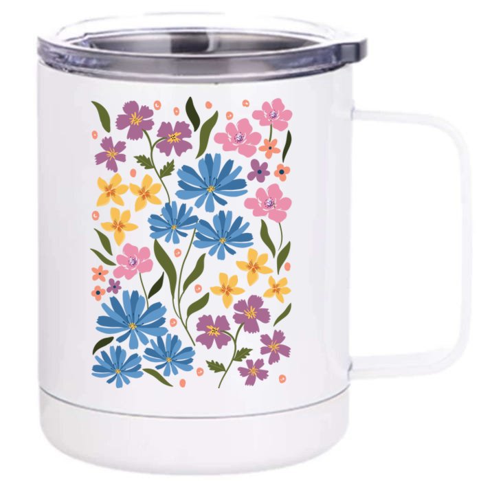 Cute Boho Wildflower Floral Pattern Front & Back 12oz Stainless Steel Tumbler Cup