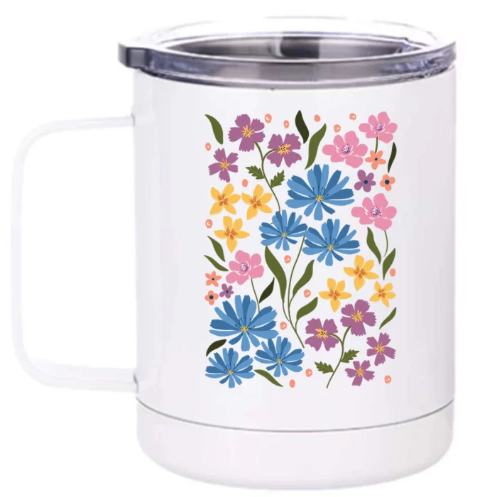 Cute Boho Wildflower Floral Pattern Front & Back 12oz Stainless Steel Tumbler Cup