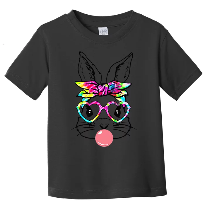 Cute Bunny With Bandana Heart Glasses Bubblegum Easter Day Toddler T-Shirt