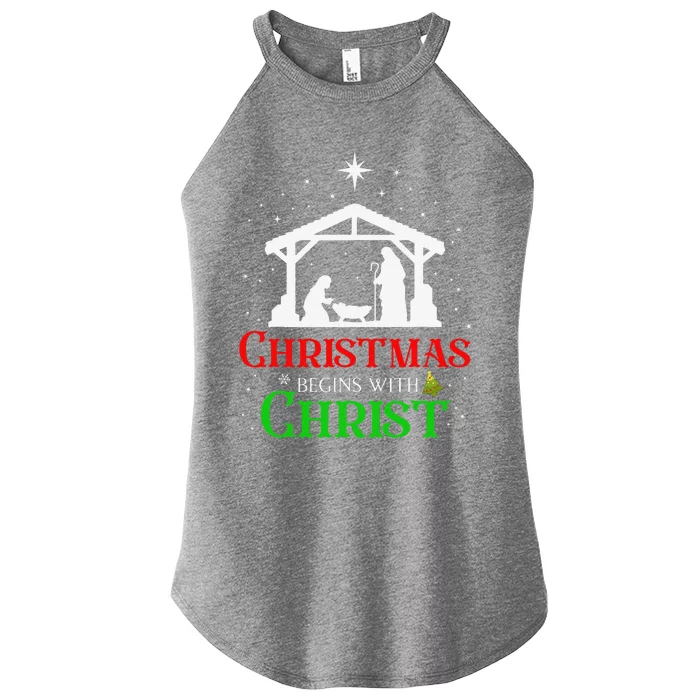 Christmas Begins With Christ Jesus Cross Christian Xmas Women’s Perfect Tri Rocker Tank