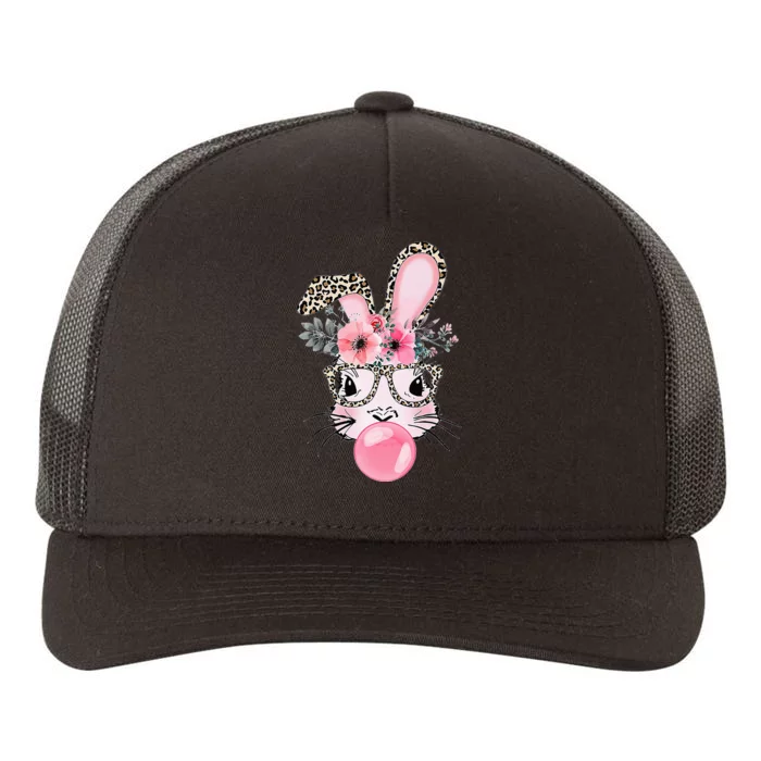 Cute Bunny With Leopard Glasses Bubblegum Easter Day Yupoong Adult 5-Panel Trucker Hat