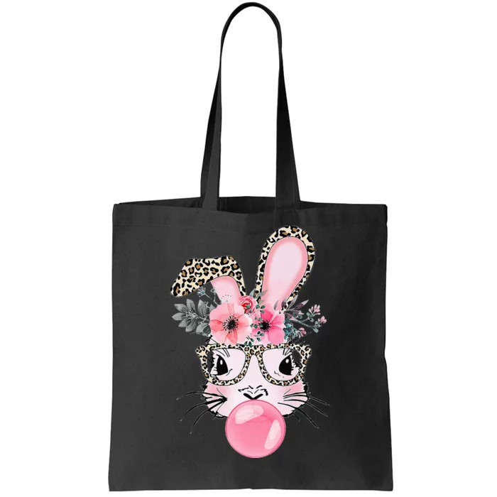 Cute Bunny With Leopard Glasses Bubblegum Easter Day Tote Bag