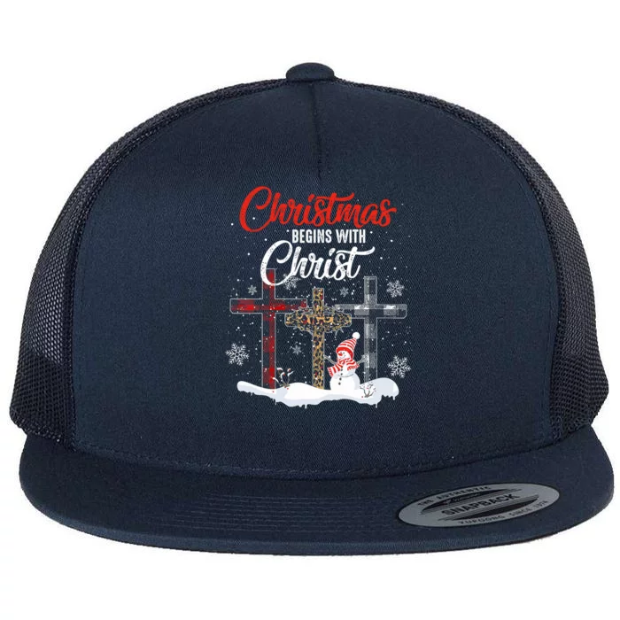 Christmas Begins With Christ Snow Christian Faith Xmas Cute Gift Flat Bill Trucker Hat