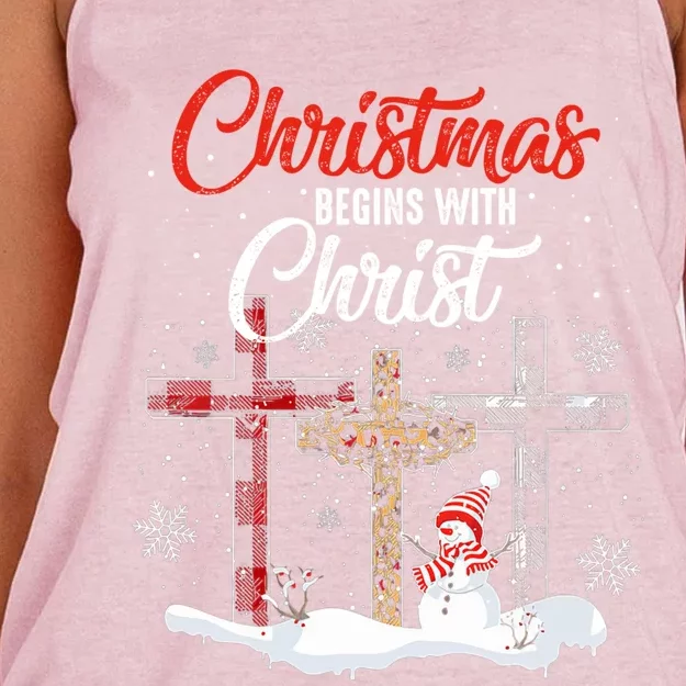 Christmas Begins With Christ Snow Christian Faith Xmas Cute Gift Women's Knotted Racerback Tank