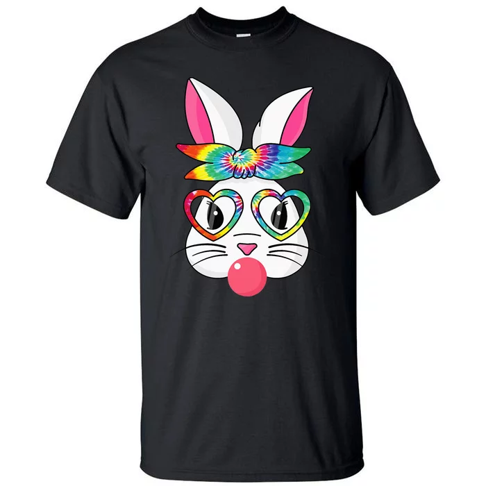 Cute Bunny With Tie Dye Bandana Heart Glasses Easter Day Tall T-Shirt