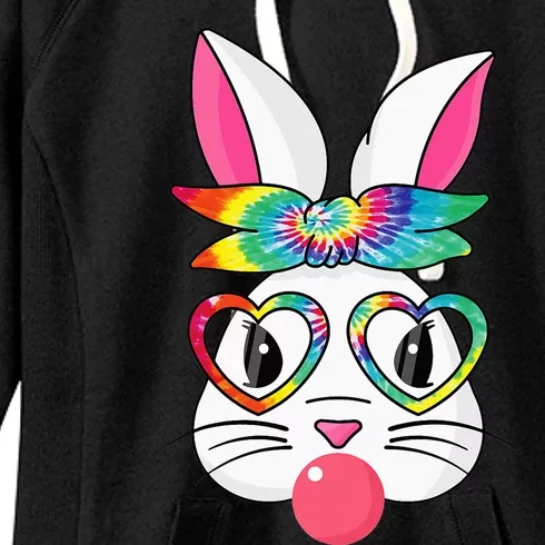 Cute Bunny With Tie Dye Bandana Heart Glasses Easter Day Women's Fleece Hoodie