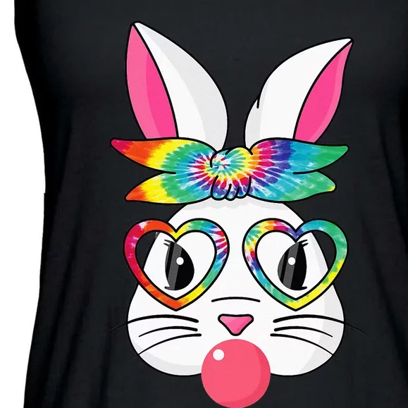 Cute Bunny With Tie Dye Bandana Heart Glasses Easter Day Ladies Essential Flowy Tank