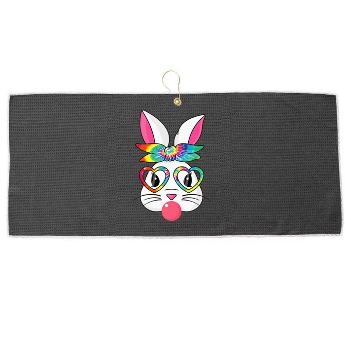 Cute Bunny With Tie Dye Bandana Heart Glasses Easter Day Large Microfiber Waffle Golf Towel