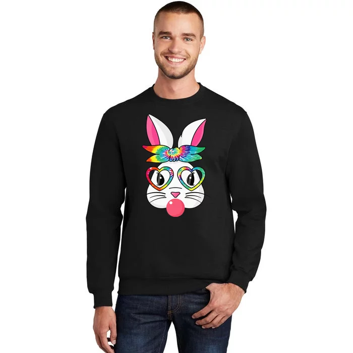 Cute Bunny With Tie Dye Bandana Heart Glasses Easter Day Tall Sweatshirt