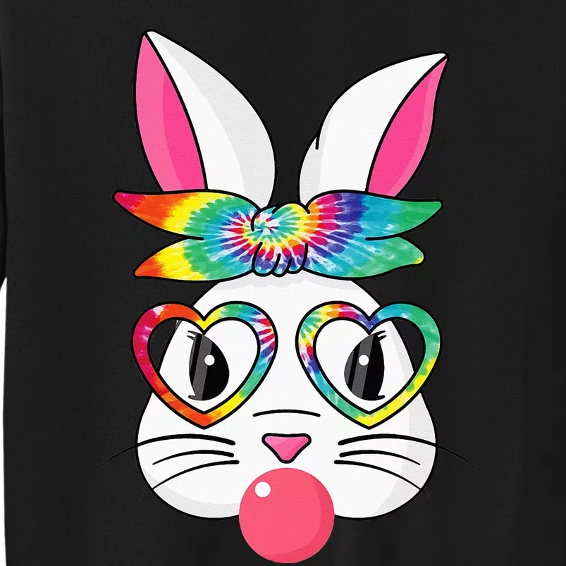 Cute Bunny With Tie Dye Bandana Heart Glasses Easter Day Tall Sweatshirt