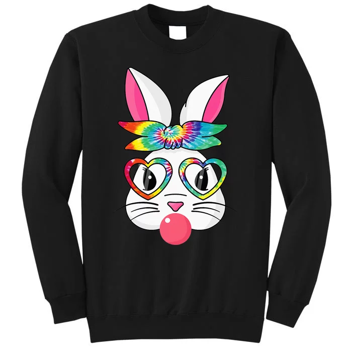 Cute Bunny With Tie Dye Bandana Heart Glasses Easter Day Tall Sweatshirt