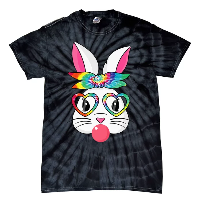 Cute Bunny With Tie Dye Bandana Heart Glasses Easter Day Tie-Dye T-Shirt