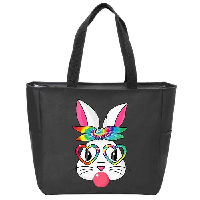 Cute Bunny With Tie Dye Bandana Heart Glasses Easter Day Zip Tote Bag