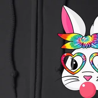 Cute Bunny With Tie Dye Bandana Heart Glasses Easter Day Full Zip Hoodie